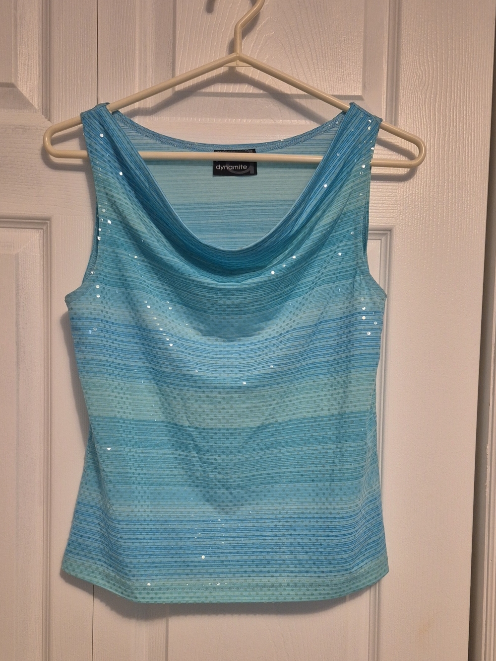 Dynamite Aqua Blue Striped Sequin Cowl Neck Camisole